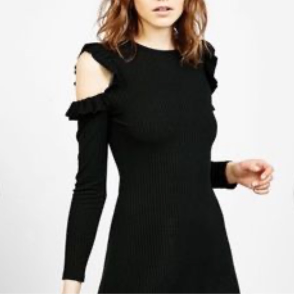 WHBM open shoulder black long sleeve blouse